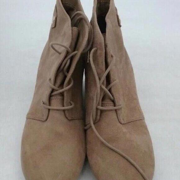 Dr Scholls Boots Womens 9.5 Conquer Wedge Heels Ankle Booties Brown Fabric Lace - Picture 2 of 5